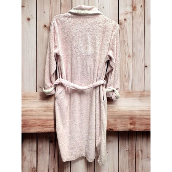 Stan Herman Womens Plush Fleece Bathrobe Light Pink Waffle Knit Cuffs - Picture 3 of 10